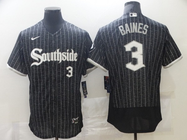 Men's Chicago White Sox #3 Harold Baines 2021 Black City Connect Flex Base Stitched MLB Jersey